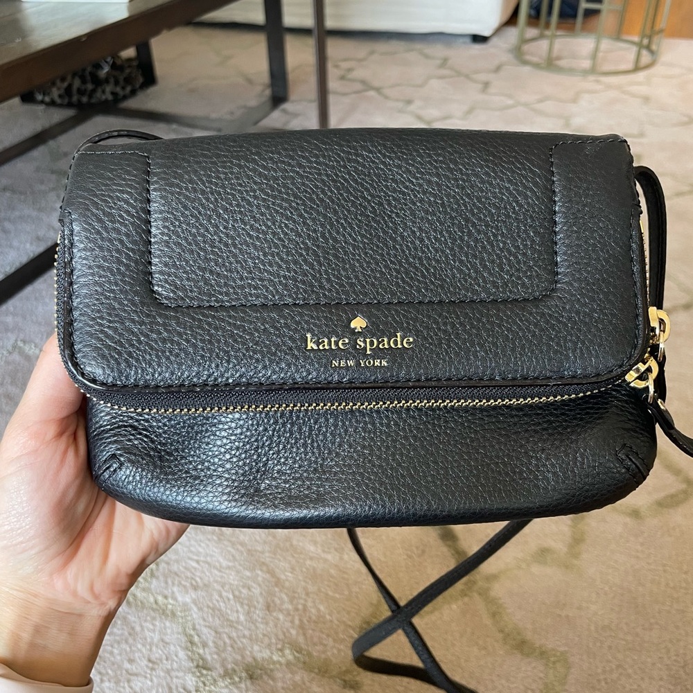 Kate Spade Black Leather Crossbody Bag with Zipper Flap